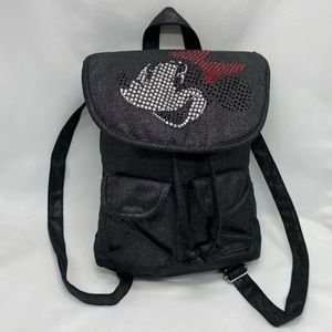 Disney Jeweled Minnie Mouse Black Drawstring Small Backpack